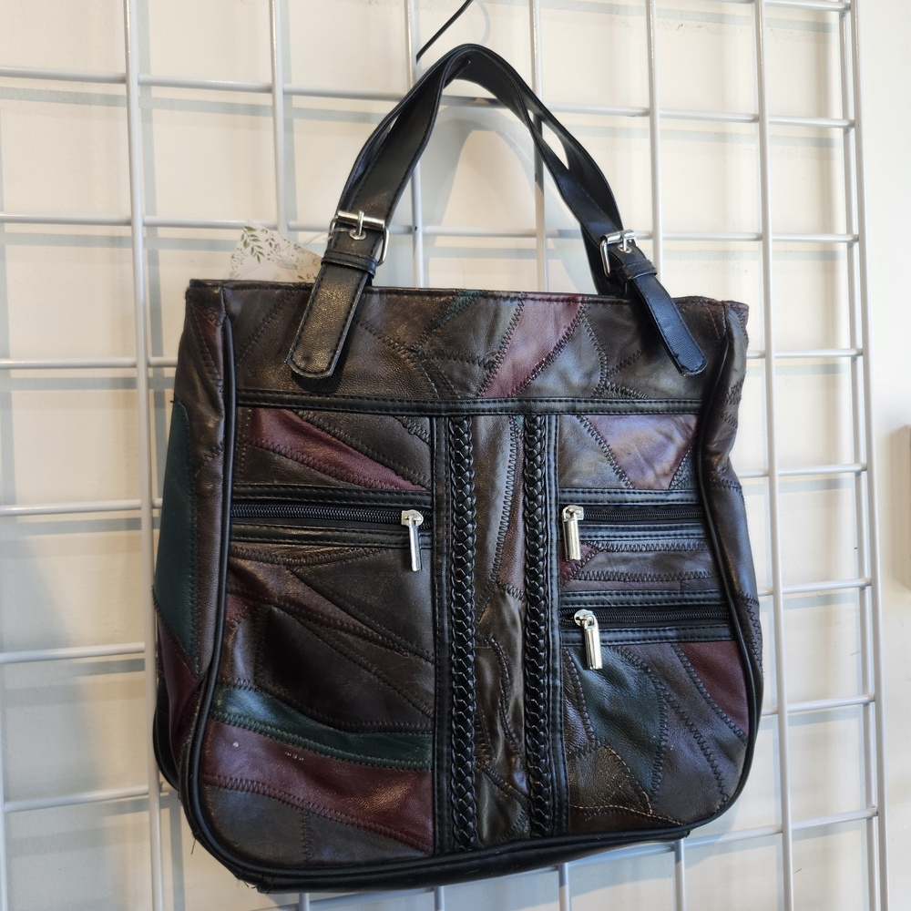 Vintage 80s Multicolor Patchwork Leather Tote Bag HANDBAG
